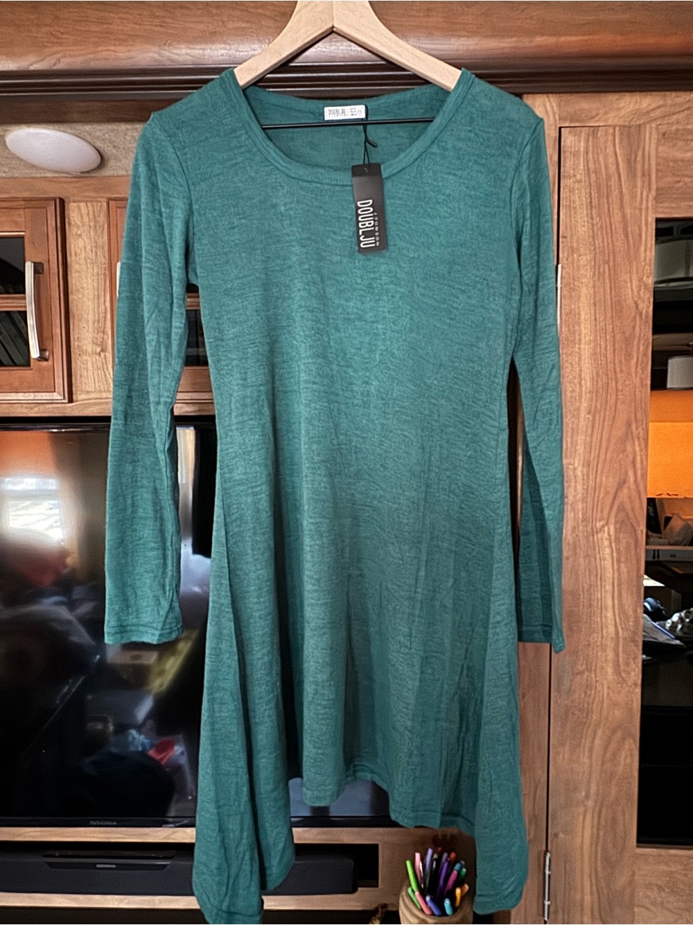 Doublju Teal Long-Sleeve Swing Dress